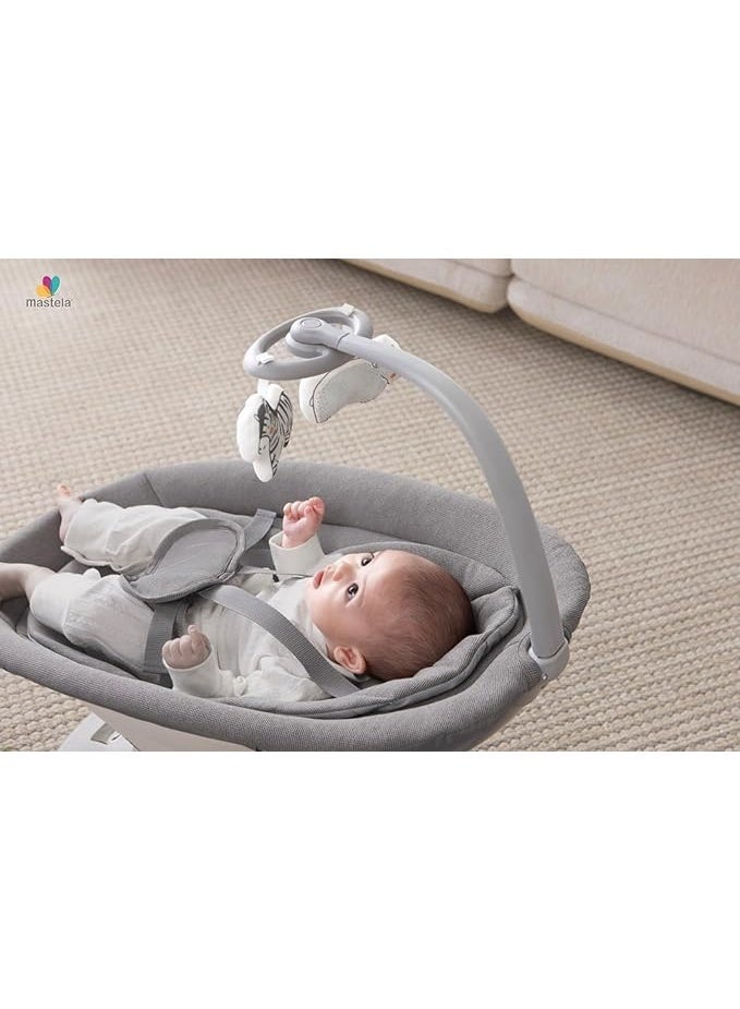 ماستيلا كرسي هزاز ذكي للأطفال حديثي الولادة – أرجوحة كهربائية - سرير اطفال كهربائي متعدد الاستخدام - مقعد مريح وآمن مع حزام أمان وألعاب معلّقة – تصميم عصري لتهدئة ونوم الرضّع - Image 5